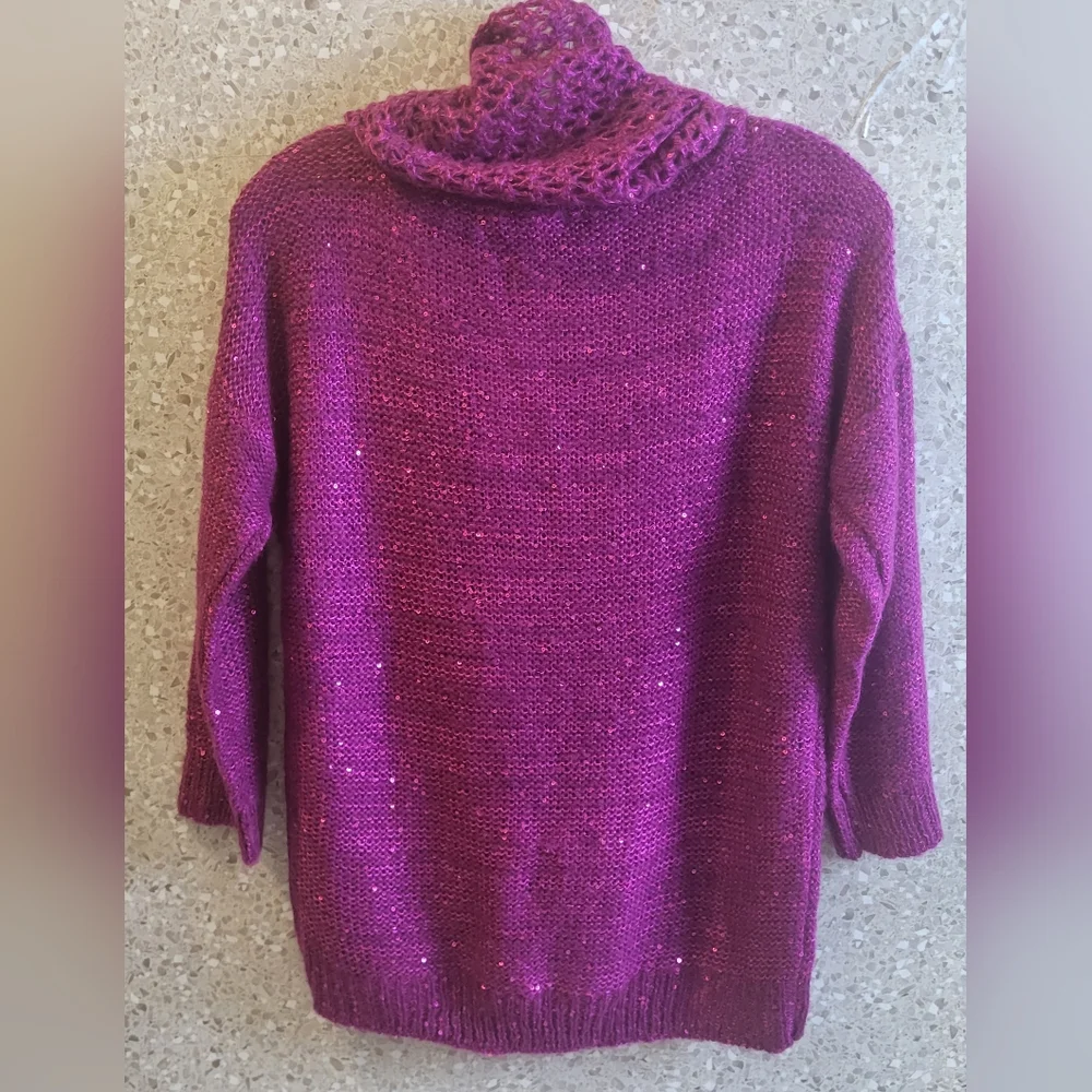 Westbound Metallic Fuchia Sweater With Scarf, Womens‎ Size S NWTS